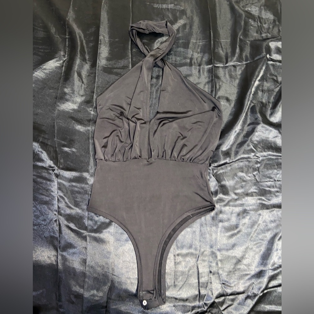 Black cross neck body suit